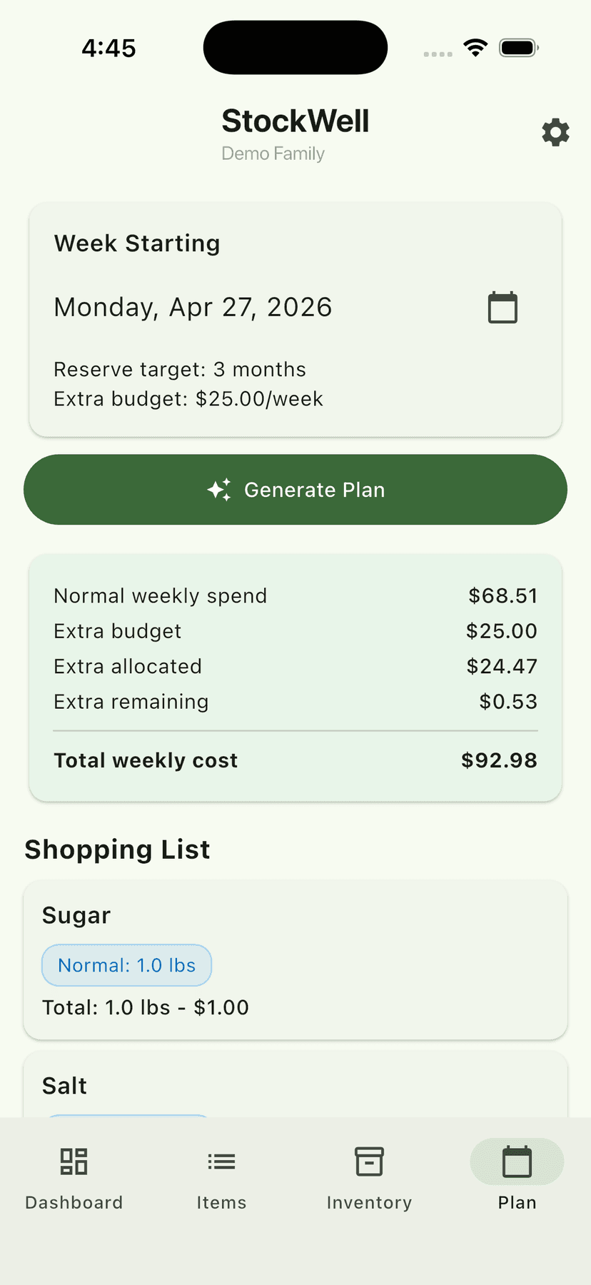 StockWell - Weekly Plan